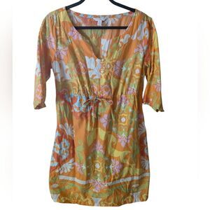 Tori Richard Orange Yellow Floral Hawaiian Tropical Resort Mini Dress Size 6